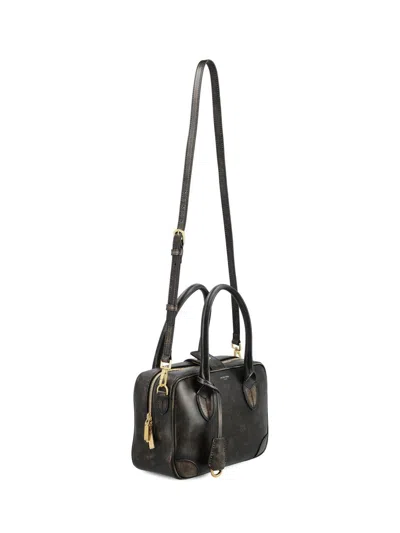 Golden Goose Vintage Leather Tote Bag With Adjustable Strap In Black