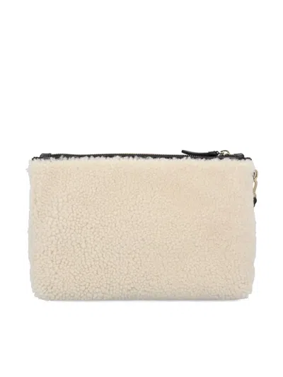 Jimmy Choo Embroidered Leather-trimmed Shearling Clutch In Neutral