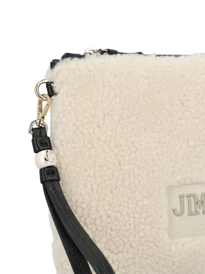 Jimmy Choo Embroidered Leather-trimmed Shearling Clutch In Neutral
