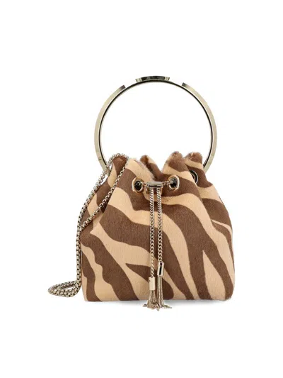 Jimmy Choo Bon Bon Zebra-print Ring-handle Bag In Brown