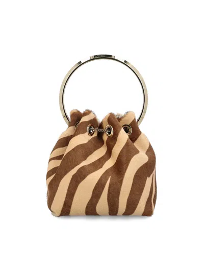 Jimmy Choo Bon Bon Zebra-print Ring-handle Bag In Brown