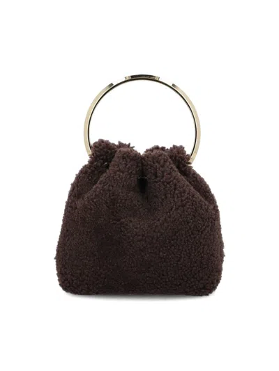 Jimmy Choo Bon Bon Shearling Bucket Bag In Brown