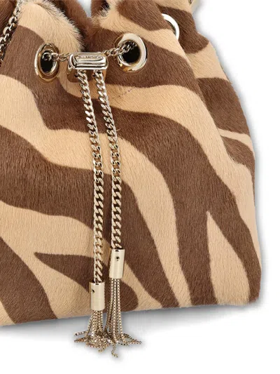 Jimmy Choo Bon Bon Zebra-print Ring-handle Bag In Brown