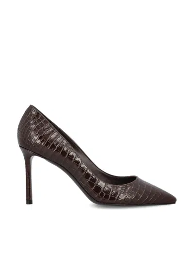 Jimmy Choo Women Romy 85 Leather Pumps With Croco Effect In Brown