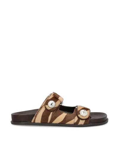 Jimmy Choo Faux Pearl-embellished Zebra-print Calf Hair Sandals In Brown
