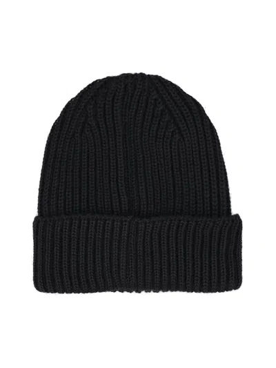 C.p. Company Ribbed Lens Beanie Hat In Black