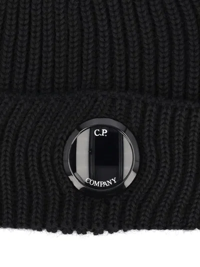C.p. Company Ribbed Lens Beanie Hat In Black