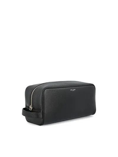 Saint Laurent Logo Print Grooming Case In Black