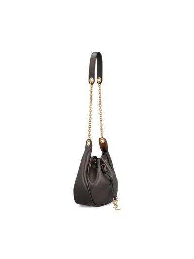 Saint Laurent Paris Drawstring Chain Bucket Bag In Brown