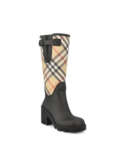 Burberry Canvas And Rubber Boots With Buckle Detail In Black