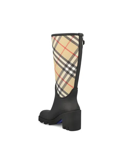 Burberry Canvas And Rubber Boots With Buckle Detail In Black