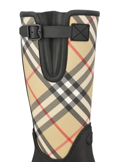Burberry Canvas And Rubber Boots With Buckle Detail In Black