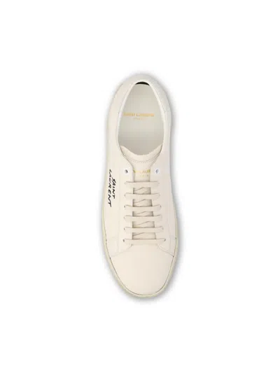 Saint Laurent Court Classic Distressed Logo-embroidered Canvas And Leather Sneakers In Neutral