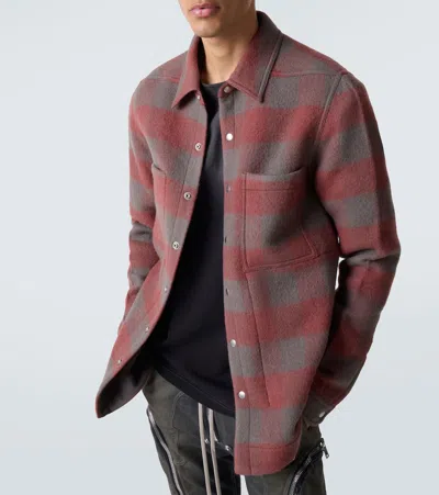 Rick Owens Checked Virgin Wool Overshirt In Red