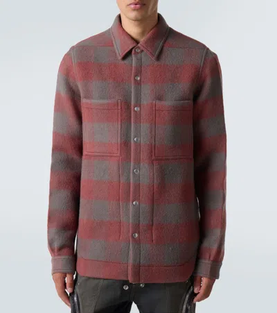Rick Owens Checked Virgin Wool Overshirt In Red