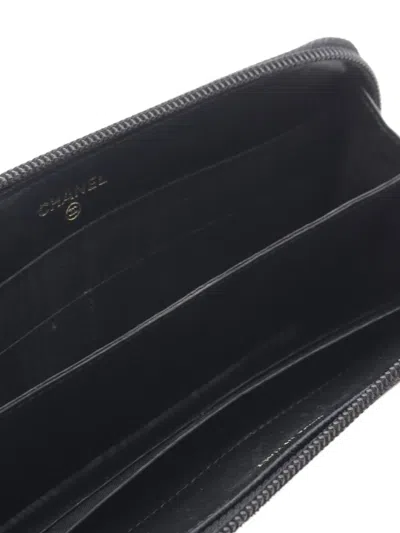 Pre-owned Chanel 2004-2005 Coco-mark Zip-around Wallet In Black