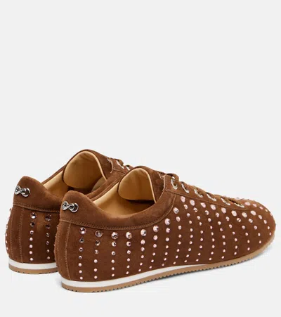 Mach&mach Ballet Runner Embellished Suede Sneakers In Brown