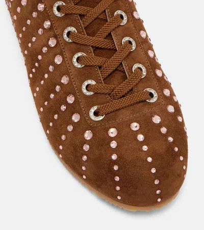 Mach&mach Ballet Runner Embellished Suede Sneakers In Brown