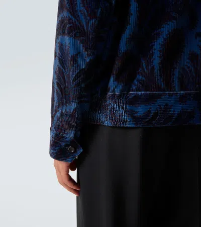 Etro Velvet Bomber Jacket With Print In Blue