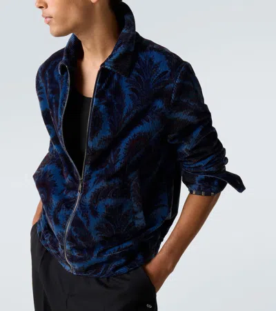 Etro Velvet Bomber Jacket With Print In Blue
