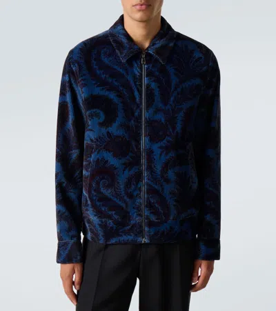 Etro Velvet Bomber Jacket With Print In Blue
