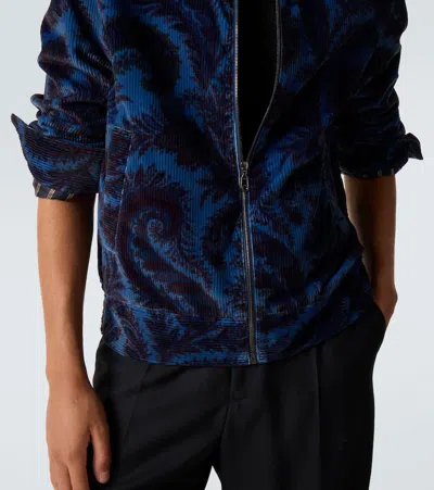Etro Velvet Bomber Jacket With Print In Blue