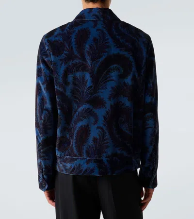 Etro Velvet Bomber Jacket With Print In Blue