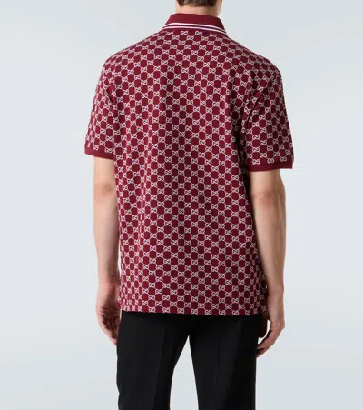 Gucci Men Red Polo Shirt With Striped Classic Collar In Gg Jacquard Cotton Man In Burgundy