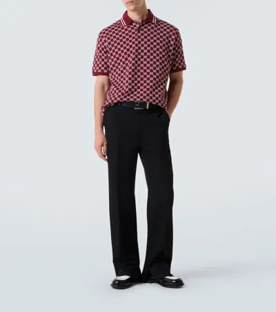 Gucci Men Red Polo Shirt With Striped Classic Collar In Gg Jacquard Cotton Man In Burgundy