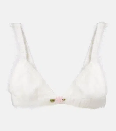 Alessandra Rich Mohair And Wool-blend Bra Top In White