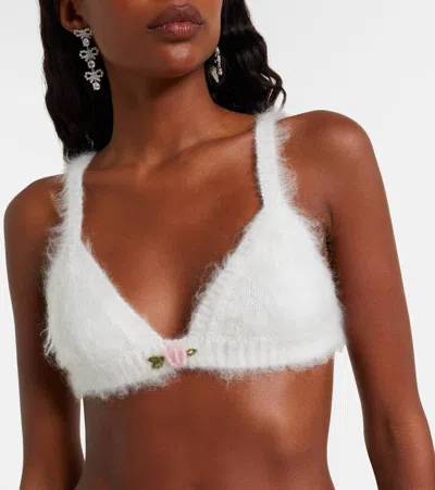 Alessandra Rich Mohair And Wool-blend Bra Top In White