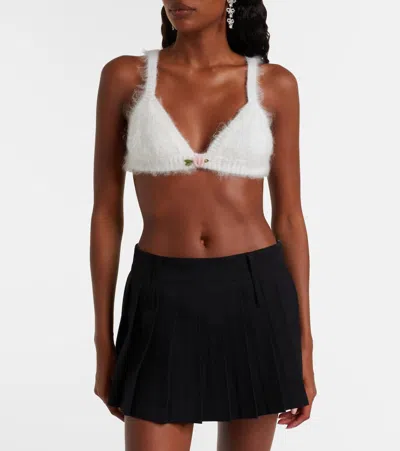 Alessandra Rich Mohair And Wool-blend Bra Top In White