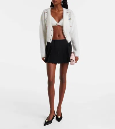 Alessandra Rich Mohair And Wool-blend Bra Top In White