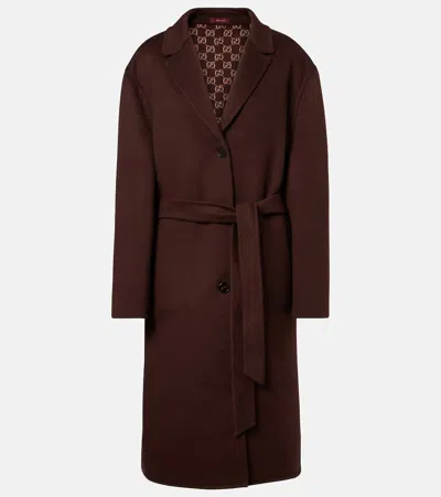 Gucci Brown Reversible Double-breasted Coat With Notched Revers And Belt In Wool Woman
