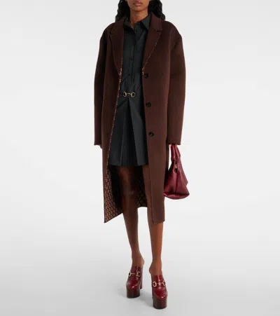 Gucci Brown Reversible Double-breasted Coat With Notched Revers And Belt In Wool Woman