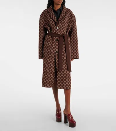 Gucci Brown Reversible Double-breasted Coat With Notched Revers And Belt In Wool Woman