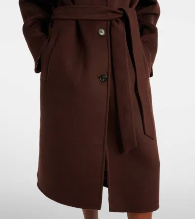 Gucci Brown Reversible Double-breasted Coat With Notched Revers And Belt In Wool Woman