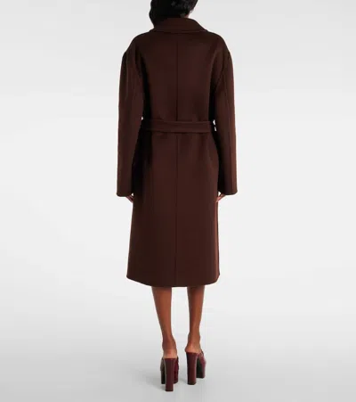 Gucci Brown Reversible Double-breasted Coat With Notched Revers And Belt In Wool Woman