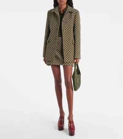 Gucci Monogram Patterned Cotton Blend Jacket In Green