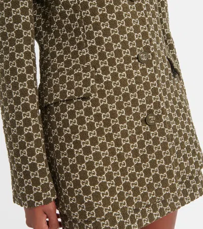 Gucci Monogram Patterned Cotton Blend Jacket In Green