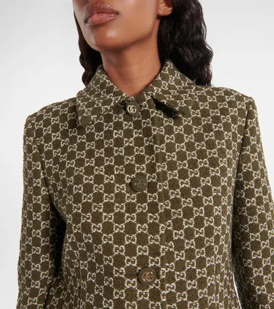 Gucci Monogram Patterned Cotton Blend Jacket In Green