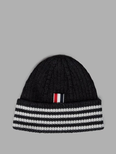 Thom Browne Cashmere Wide Rib Knit Beanie Hat In Navy