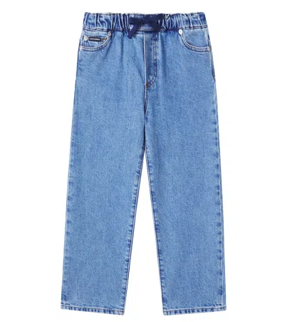 Dolce & Gabbana Dolce &amp; Gabbana Kids - Logo-embroidered Elastic-waist Jeans In Blue