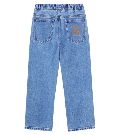 Dolce & Gabbana Dolce &amp; Gabbana Kids - Logo-embroidered Elastic-waist Jeans In Blue
