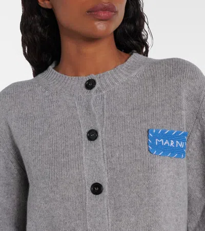 Marni Cashmere Cardigan With Logo In Gray