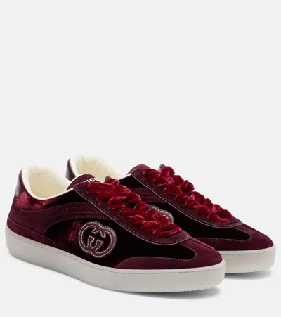 Gucci Velvet Sneakers With Nylon Insert And Suede In Burgundy