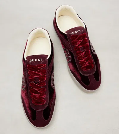 Gucci Velvet Sneakers With Nylon Insert And Suede In Burgundy