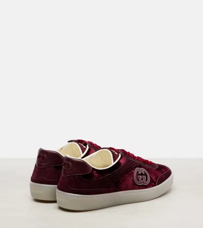 Gucci Velvet Sneakers With Nylon Insert And Suede In Burgundy