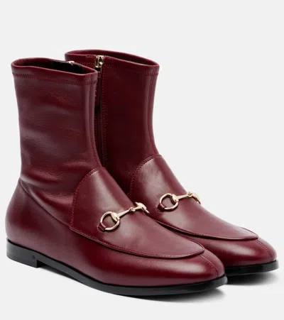 Gucci Rosso Ancora Leather Jordaan Ankle Boots Women In Burgundy