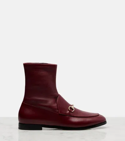 Gucci Rosso Ancora Leather Jordaan Ankle Boots Women In Burgundy